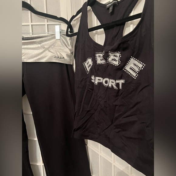BEBE SPORT Black and Silver Women's Workout Gym Yoga Pants & Sports Bra Top Set - Picture 2 of 12